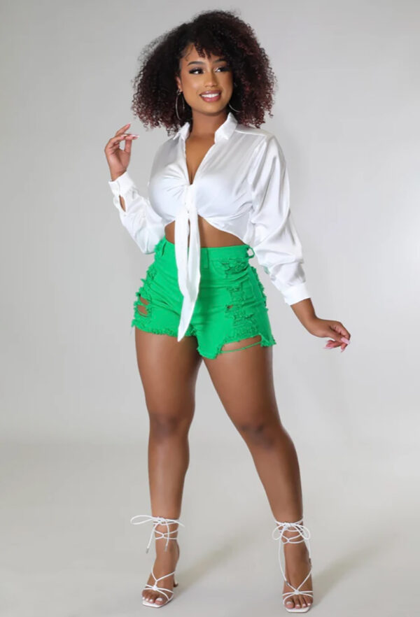 Stand Out Green Distressed Shorts