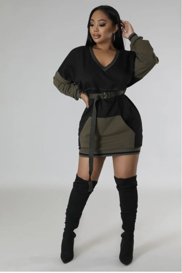 Boss Moves Bellted Dress Olive & Black