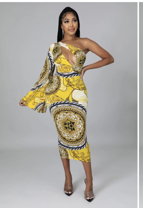 Golden Majesty Baroque One-Shoulder Midi