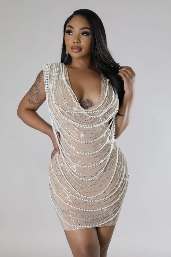Gilded Gala Pearl & Crystal Embellished Mini Dress